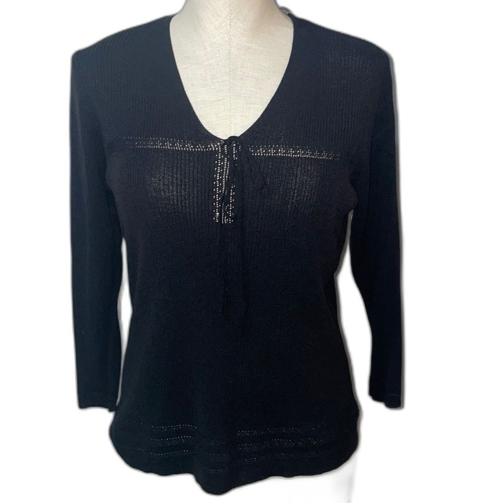Valerie Stevens Vintage NWT Women's V-Neck Knit Sweater Top size L Cotton Blend